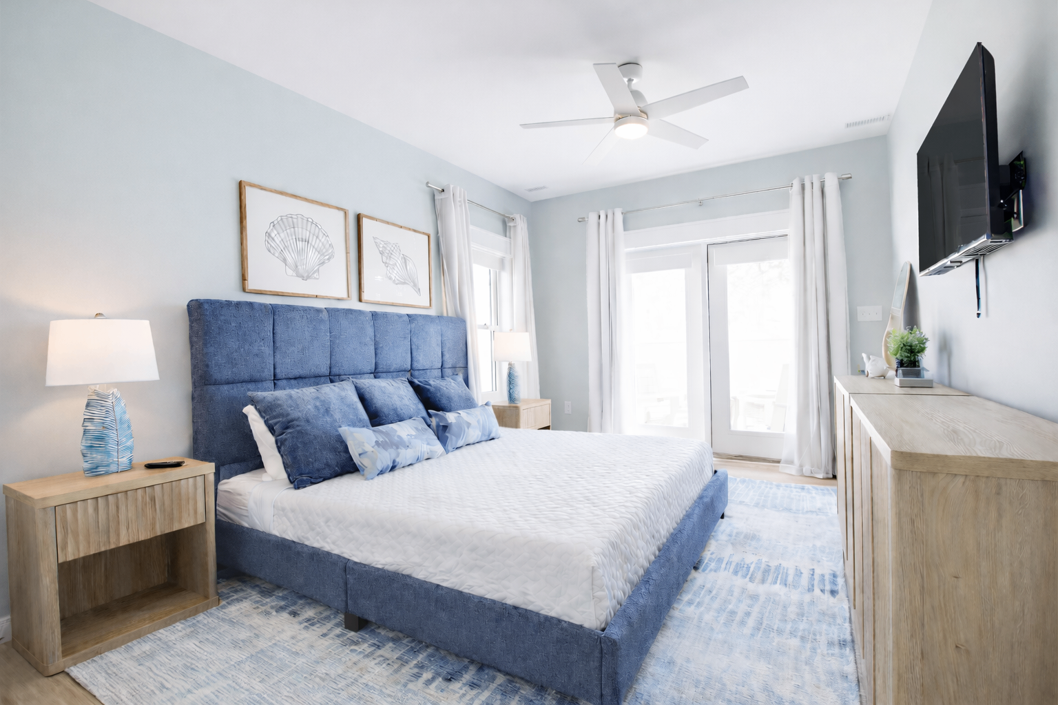 Carolina Beach Ave Short Term Rental Primary Bedroom by Mickler & Co in Carolina Beach, NC.png