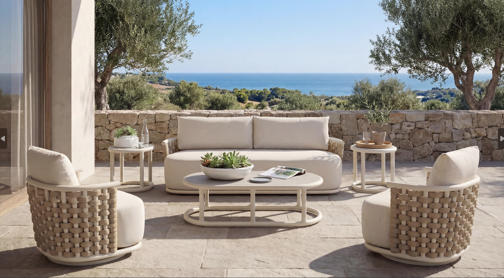 Coastal outdoor living room extension of home with large sliding doors