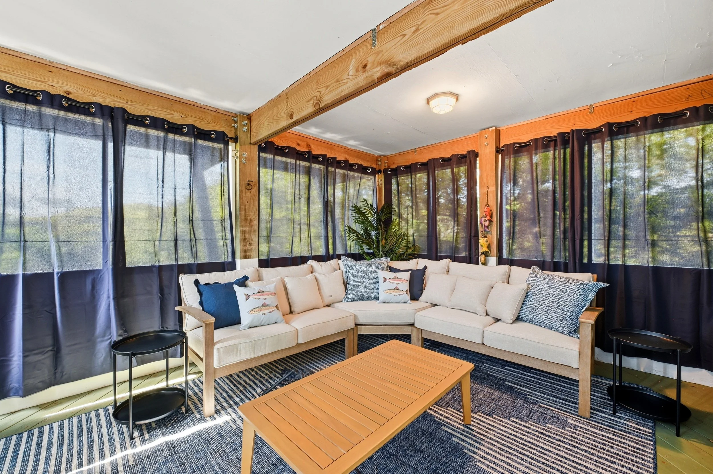 Short-term rental before and after interior design refresh after movie theater room