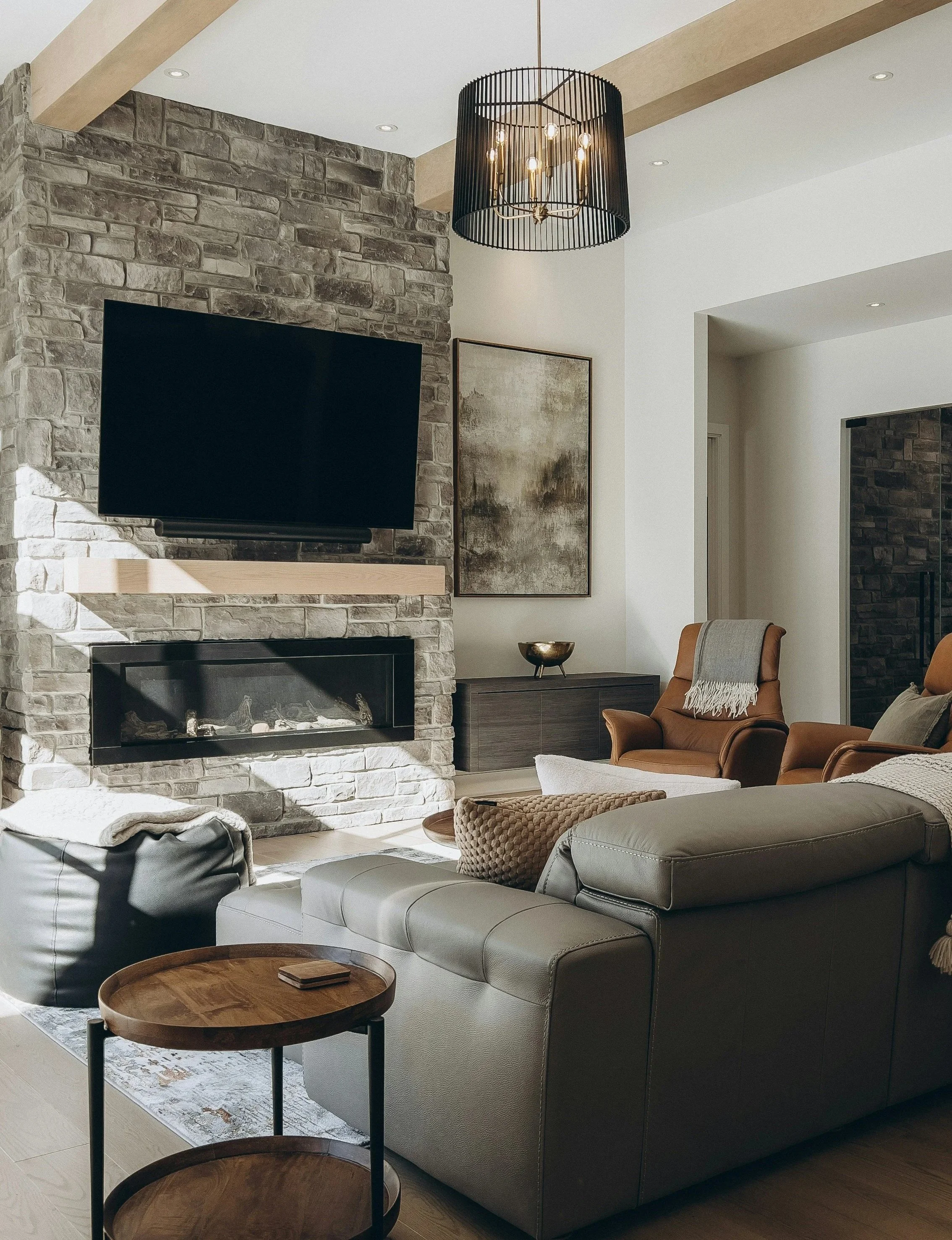 Interior design showing complementary wood tones and natural materials