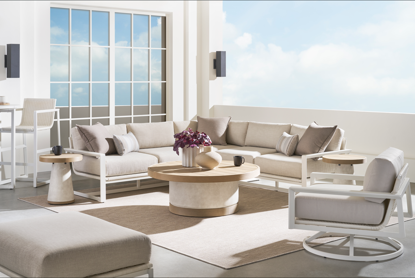 Outdoor living space with thoughtfully arranged lounge furniture and conversation seating