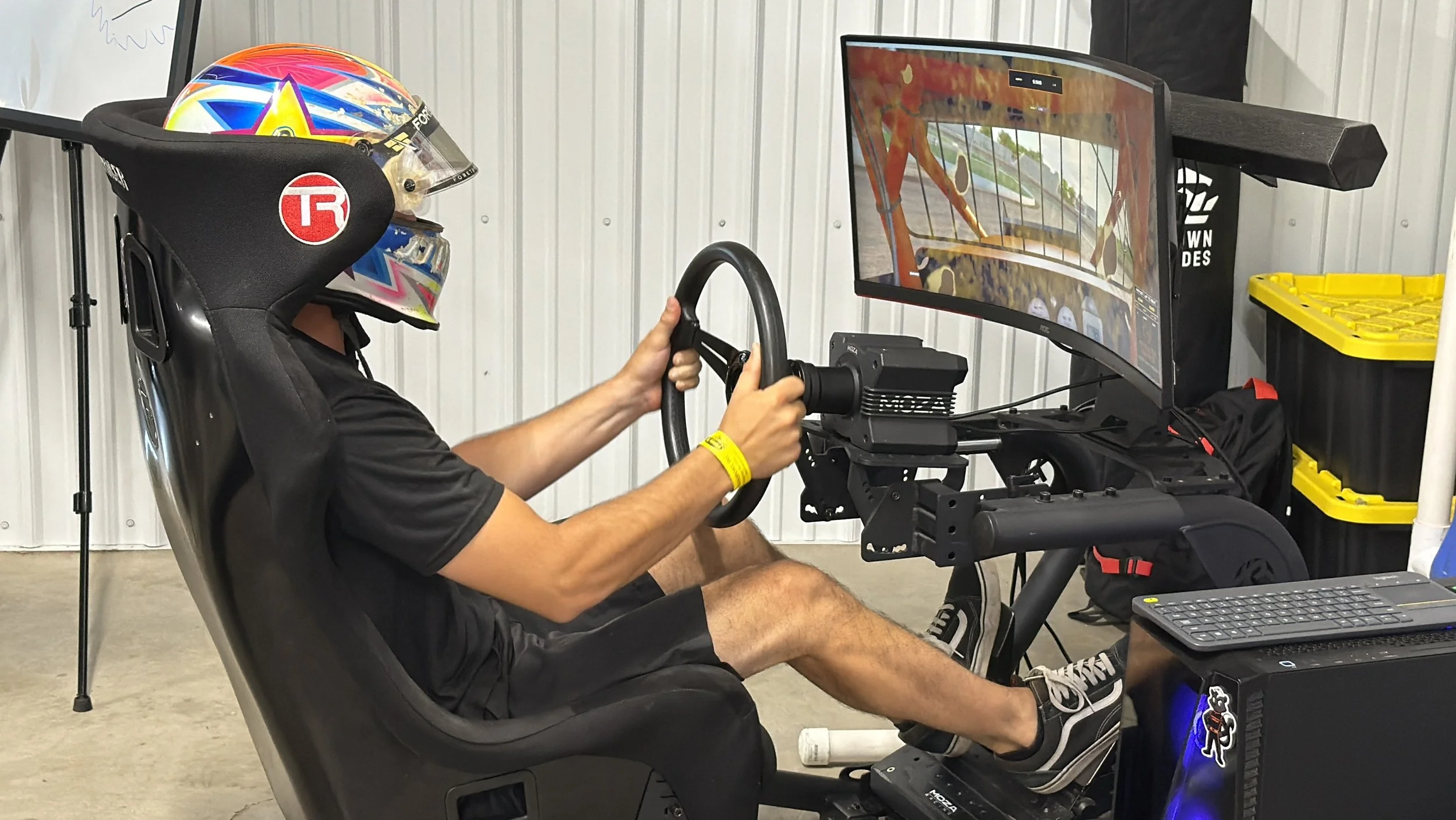 Justin Peck trying out our simulator and putting down a lap time at Port Royal Speedway