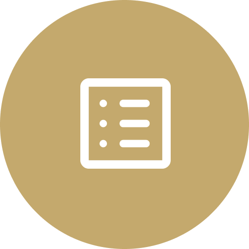 Icon of a notepad or checklist on a beige circular background.