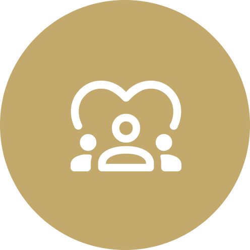 Icon of three people, one in the center with heart shape above their head.