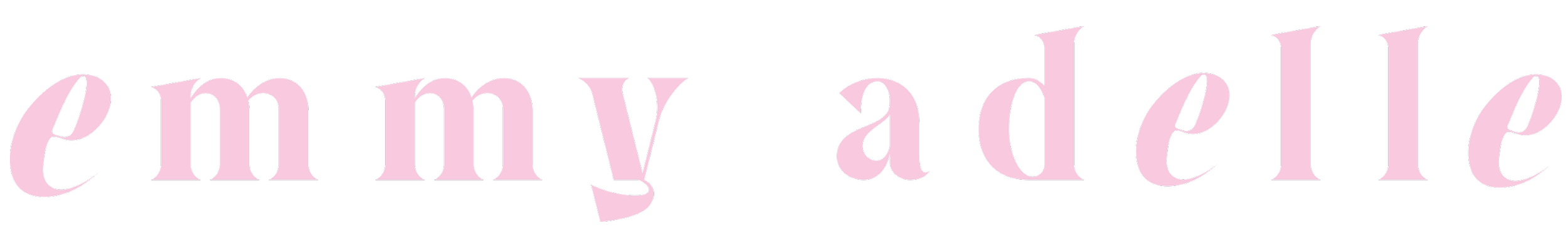 Text reading 'emmy adelle' in pink cursive font on a black background.