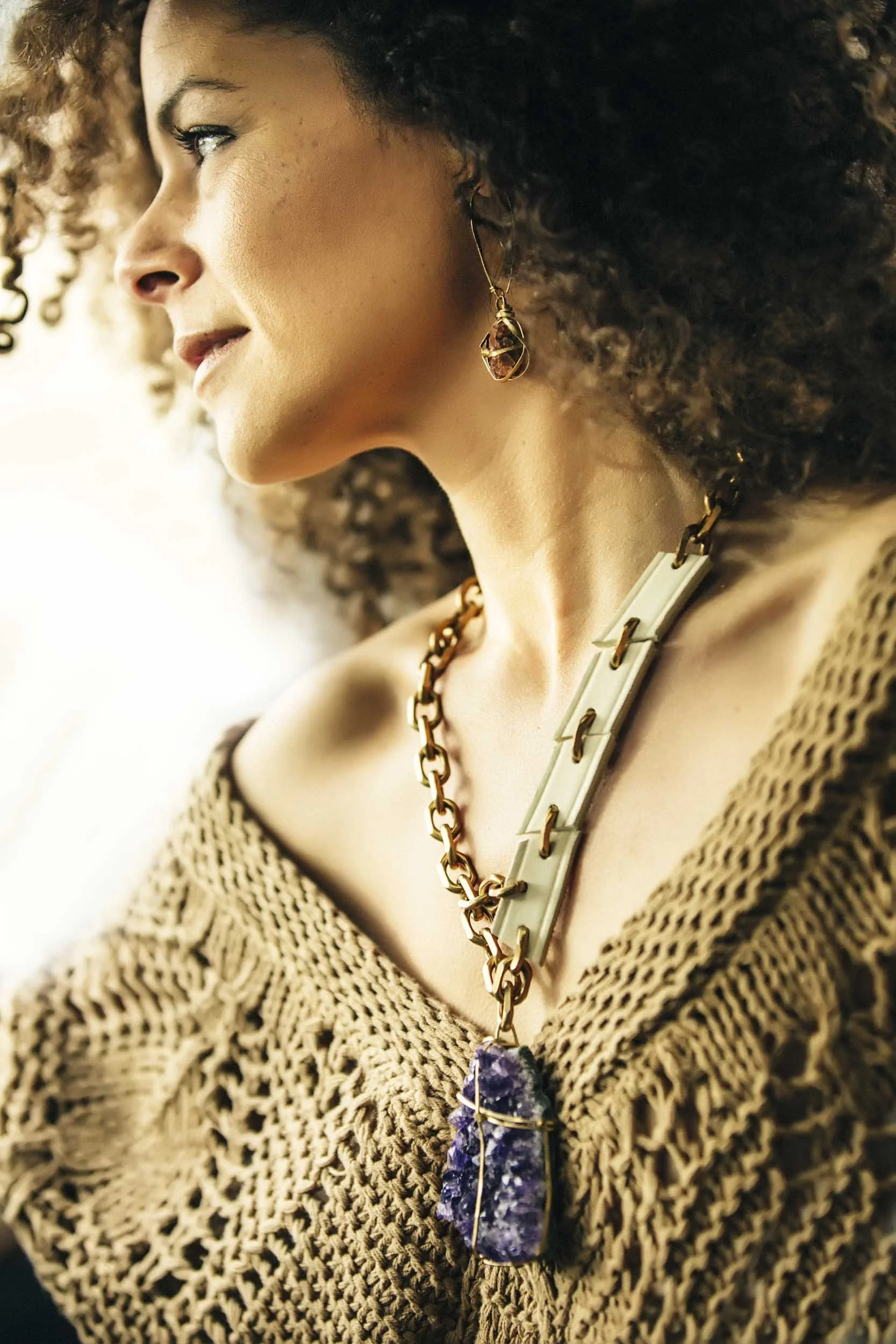 Woman-Wearing-Amethyst-Brass-and-Leather-Jewelry.JPG