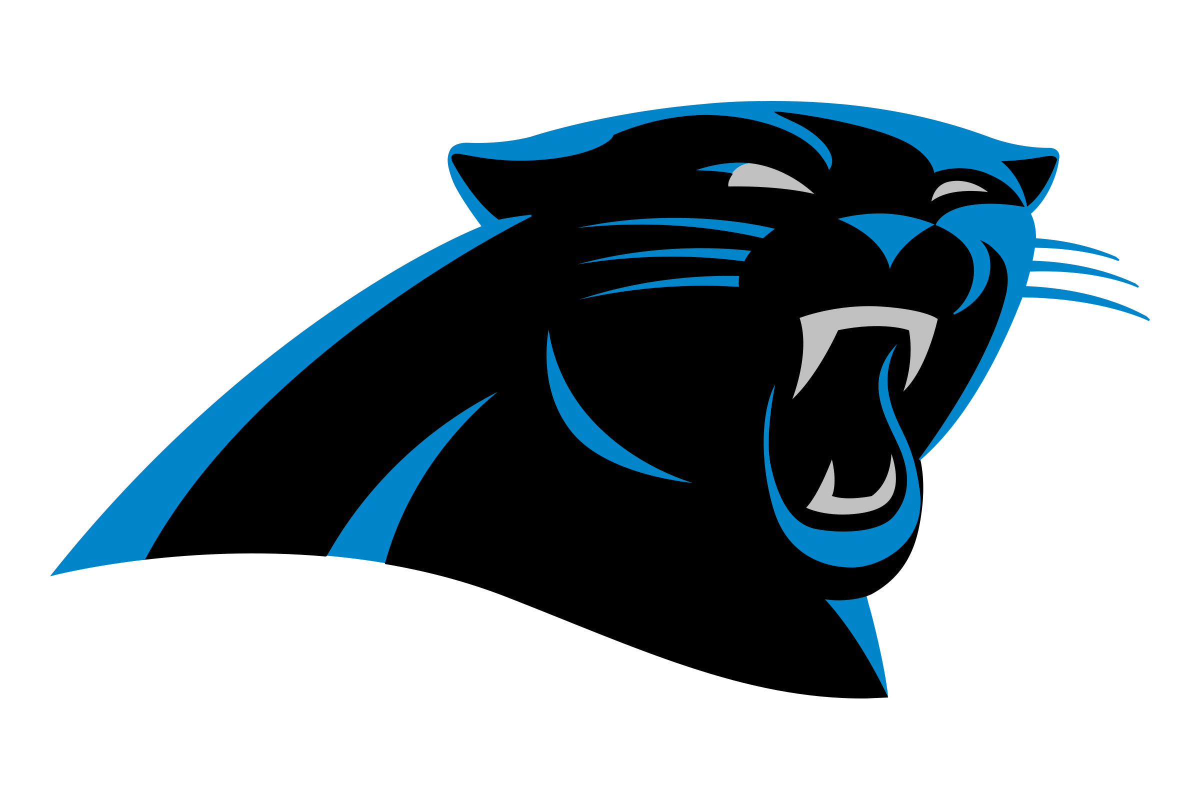 Stylized logo of a roaring black panther head with blue outlines and gray details, representing the Carolina Panthers football team.