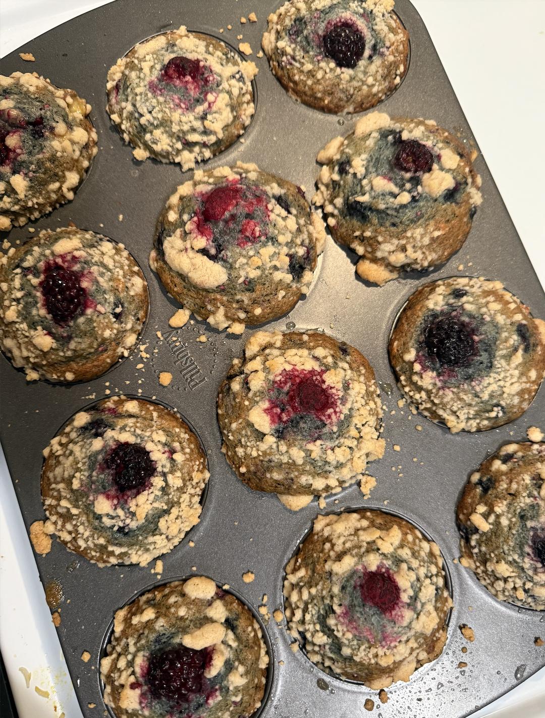 Mixed berry banana crumble muffins (1/2 dozen) *available upon request