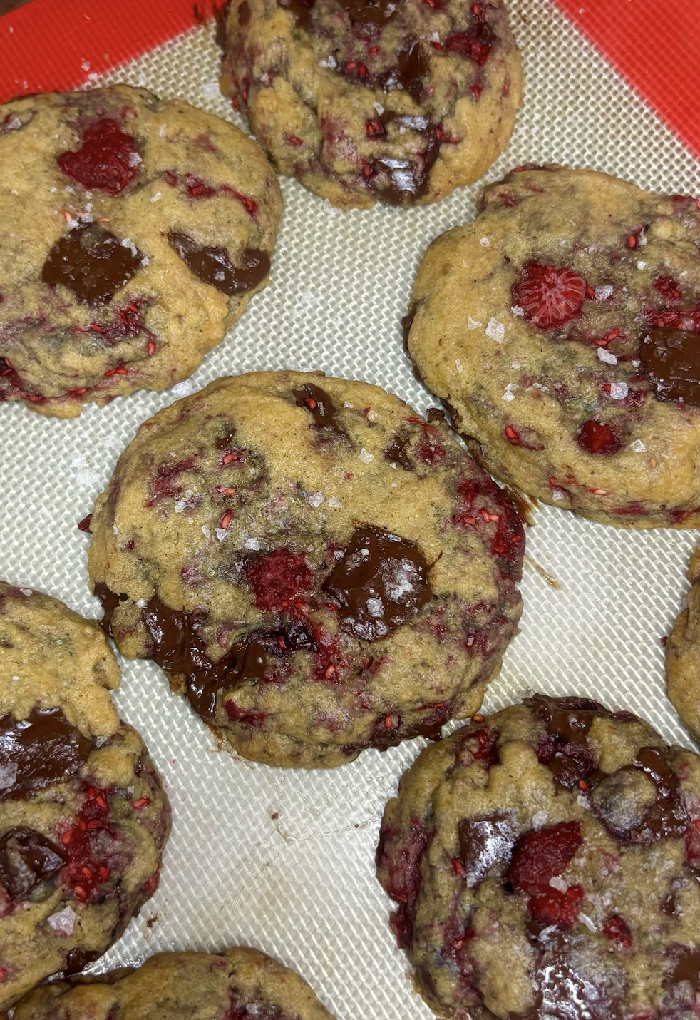 Brown butter raspberry chocolate chunk cookies (about 24) *available upon request