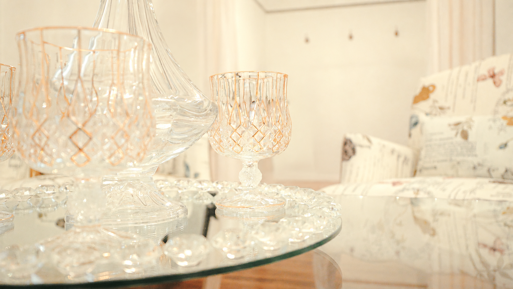 Elegant glassware arranged for a spirit-free wedding toast at Legacy Rise Venue