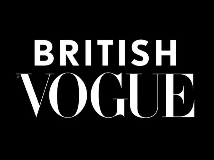 Black background with white text that reads 'BRITISH VOGUE' in bold, stylish font.