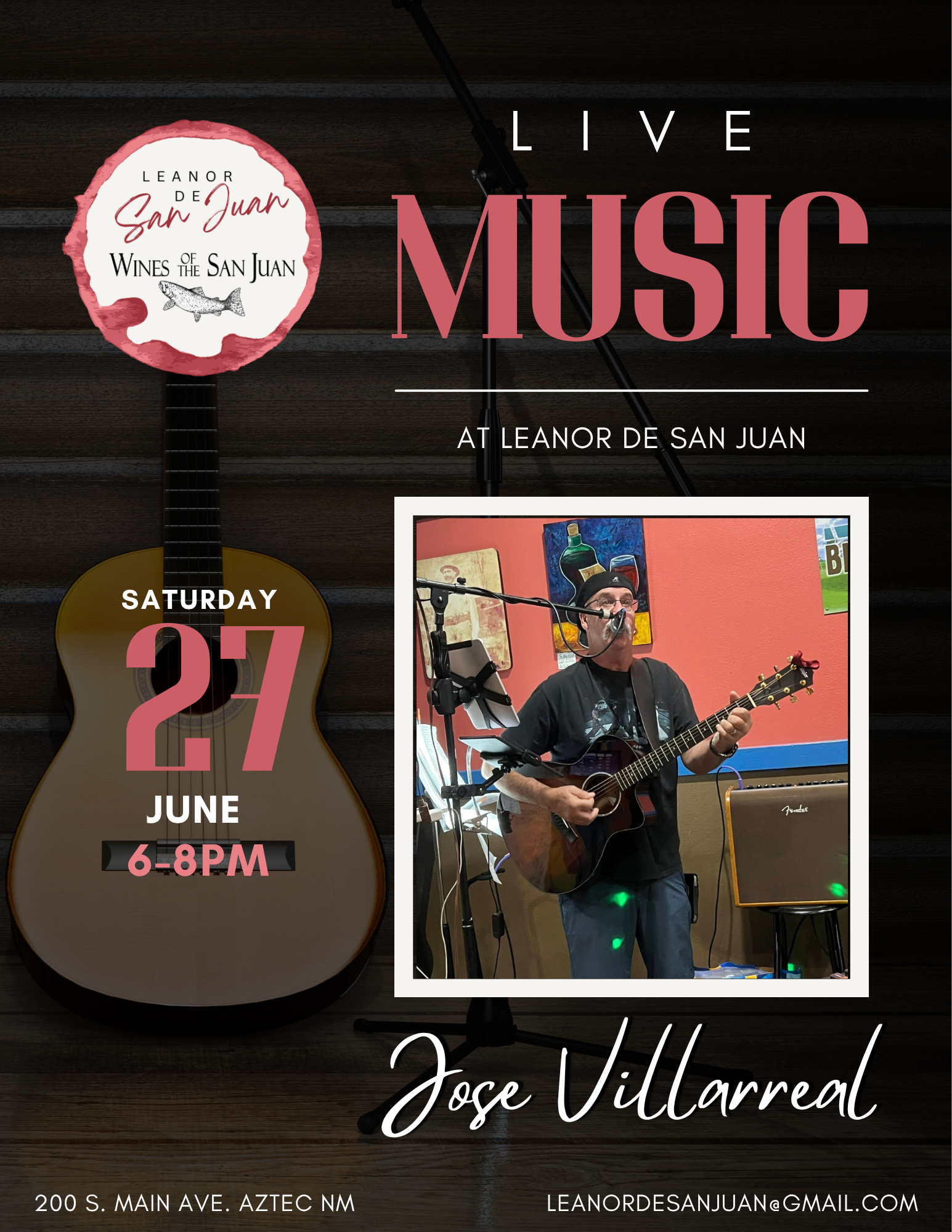 Live Music this Saturday 6/27 with Jose Villarreal!