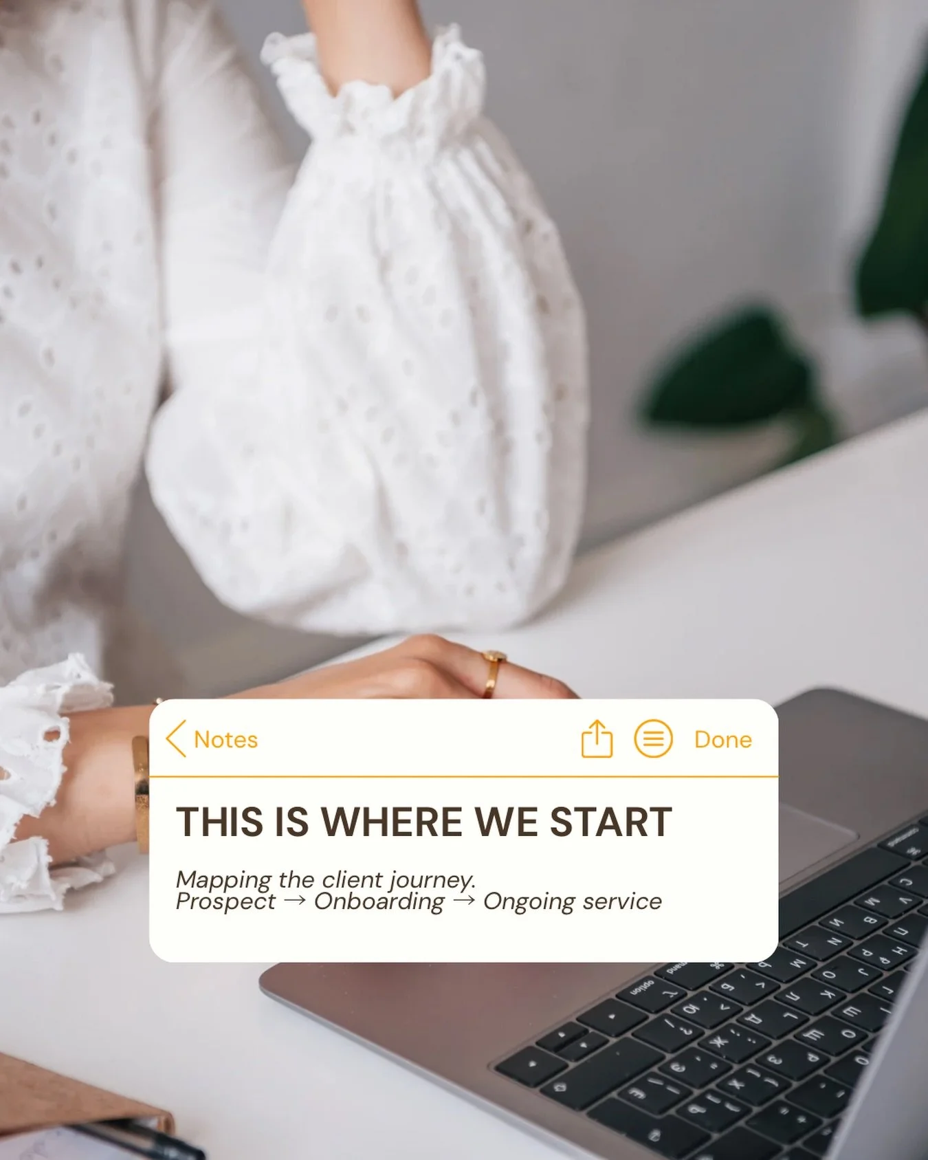 Behind the scenes, this is where we start.

Not tech.
Not hiring.
Not growth goals.

We map the client journey:
&rarr; Prospect &rarr; Onboarding &rarr; Ongoing service
&rarr; Who owns each step
&rarr; Where things break down

Then we build from ther