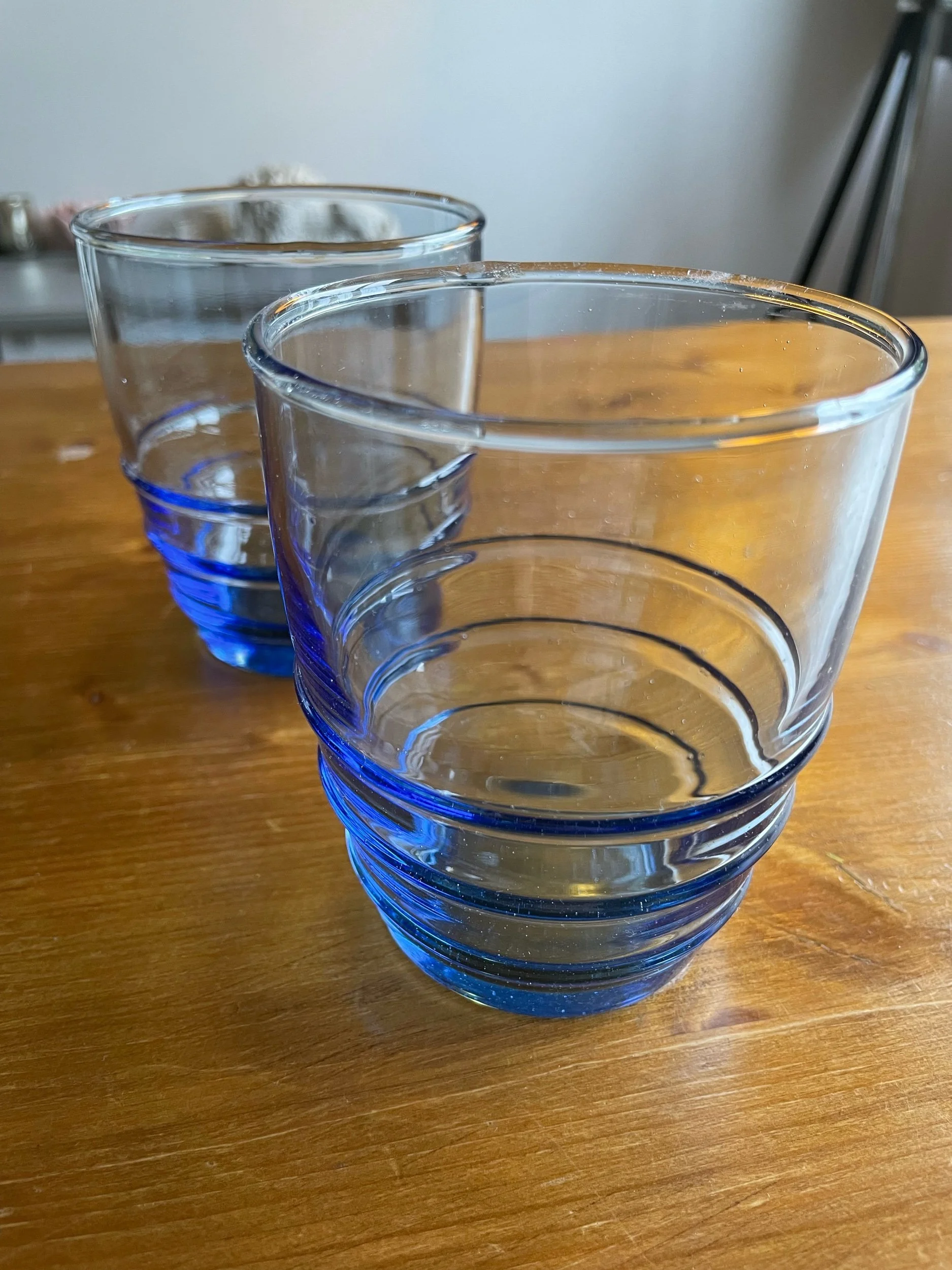 Blue Ribbed Drinking Glasses (Pair)