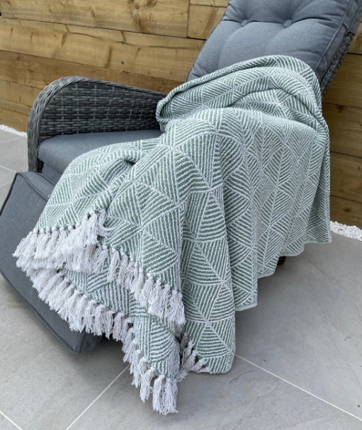 Sage Green & White Triangle Recycled Cotton Blanket