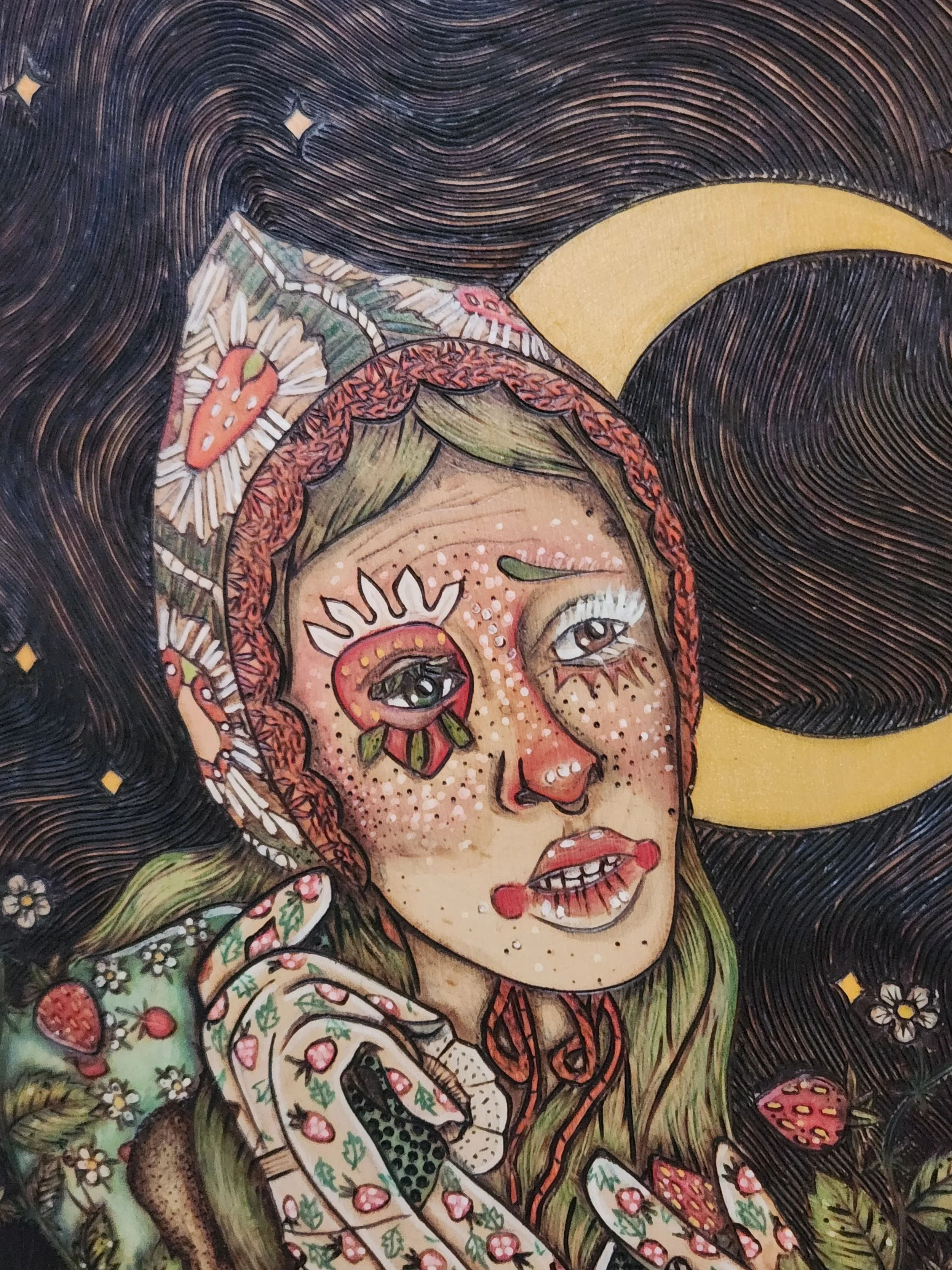 Strawberry Lady Woodburning