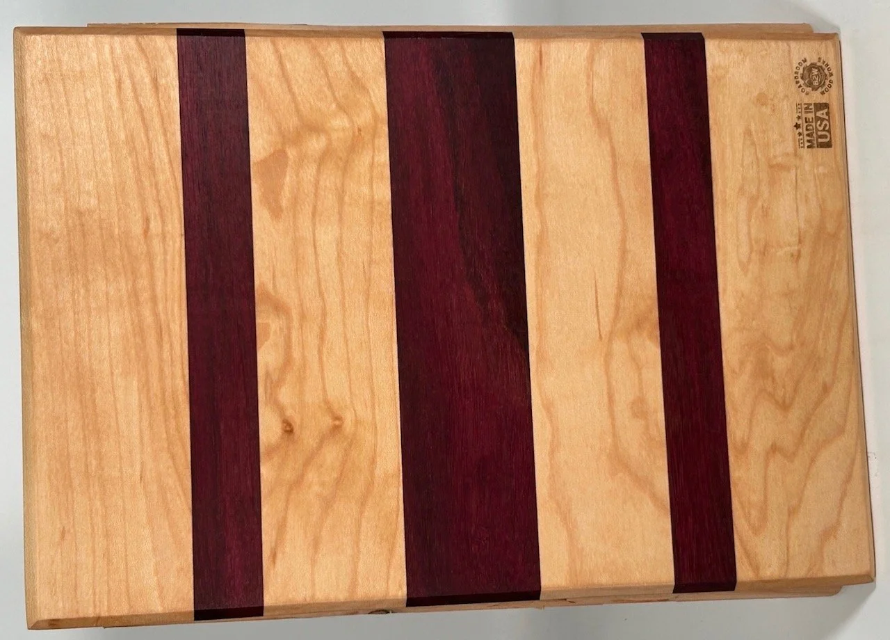 12" X 8" Small Bar Cutting Board Maple and Purple Heart with Chamfer Edge