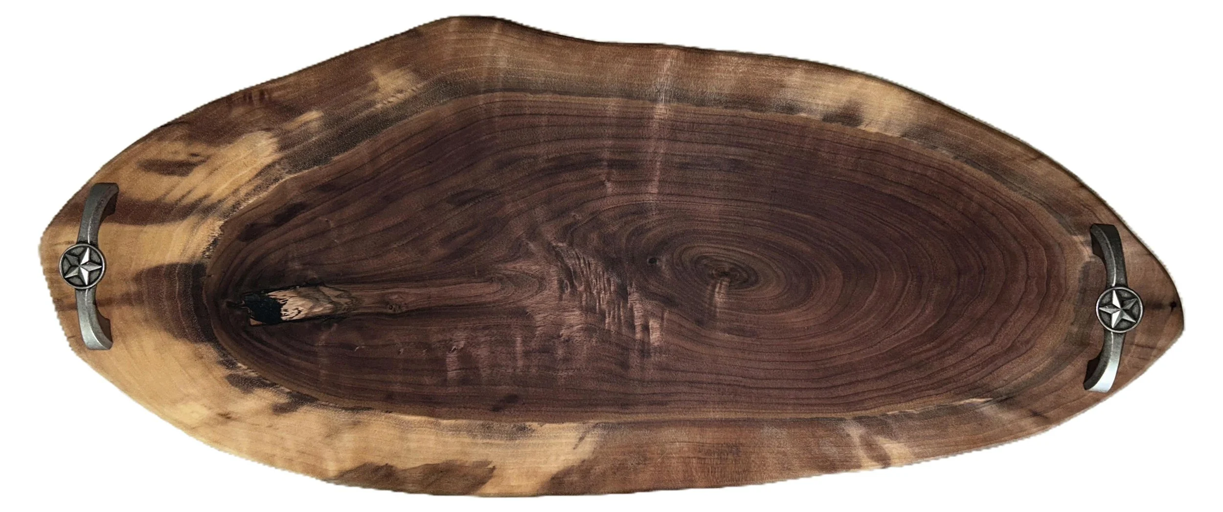 29" x 12" Center Cut Black Walnut Serving Tray with Texas Star Handles