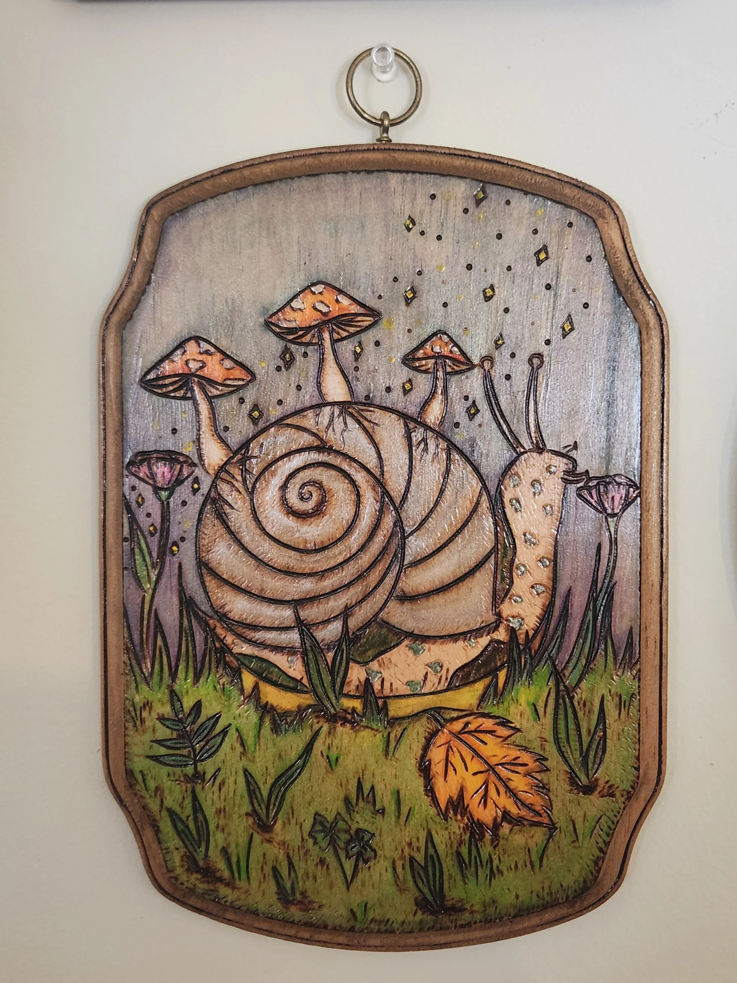 Mushroom Snail Woodburning
