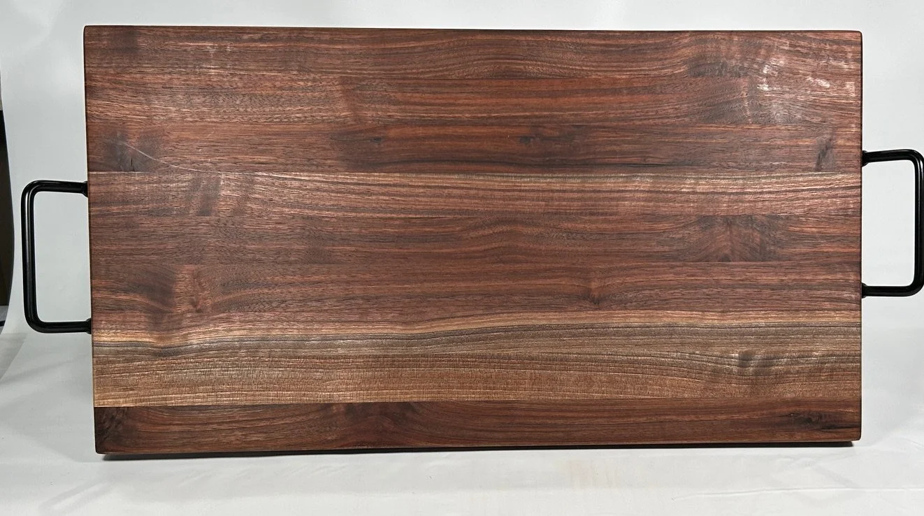 12" X 22.5" Thick Black Walnut Serving Tray with Black Handles