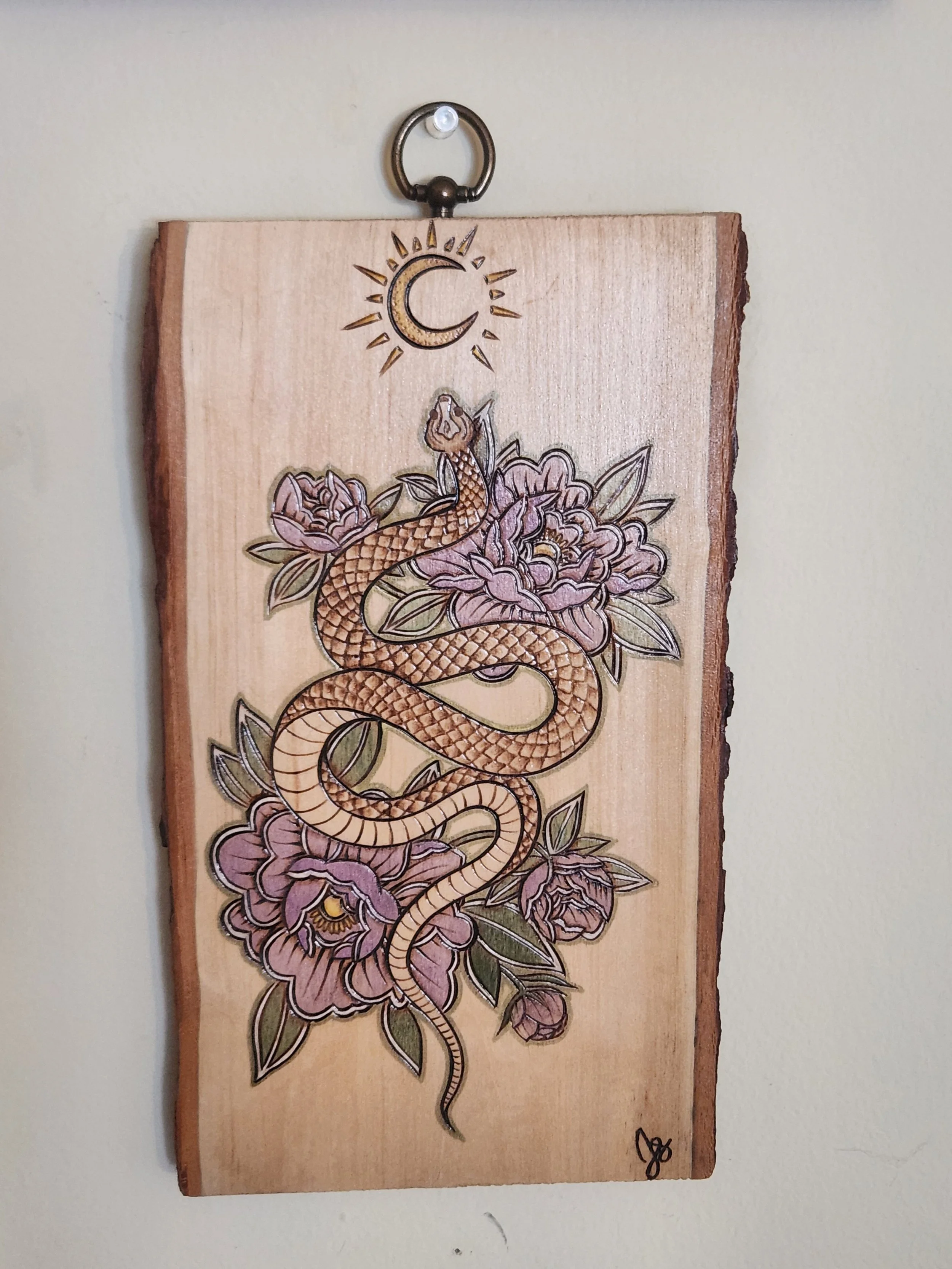 Floral Snake Woodburning