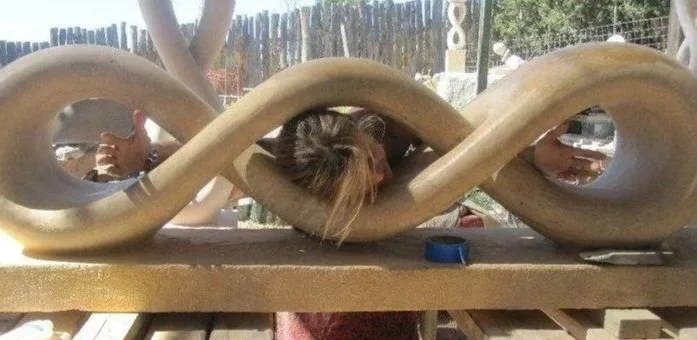 My apprenticeship in  Santa Fe, NM . Marble holds its own pre-existing story and wisdom—its fissures and fossilization shaped long before the hand arrives. Creating form with stone is a collaboration; it is not a blank canvas. Pictured is a marble sc