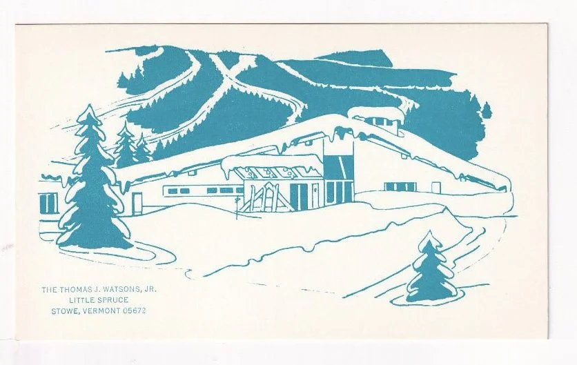 My inspo: 70’s postcard illustrating my
grandparents home on Stowe Mountain.
Time in the mountains always creates
perspective. They hold a special place in
my heart.