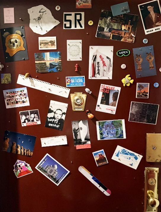 My inspo: Entry to my apartment.
Magnets, ticket stubs and sketches.
Scraps collected and collaged.
