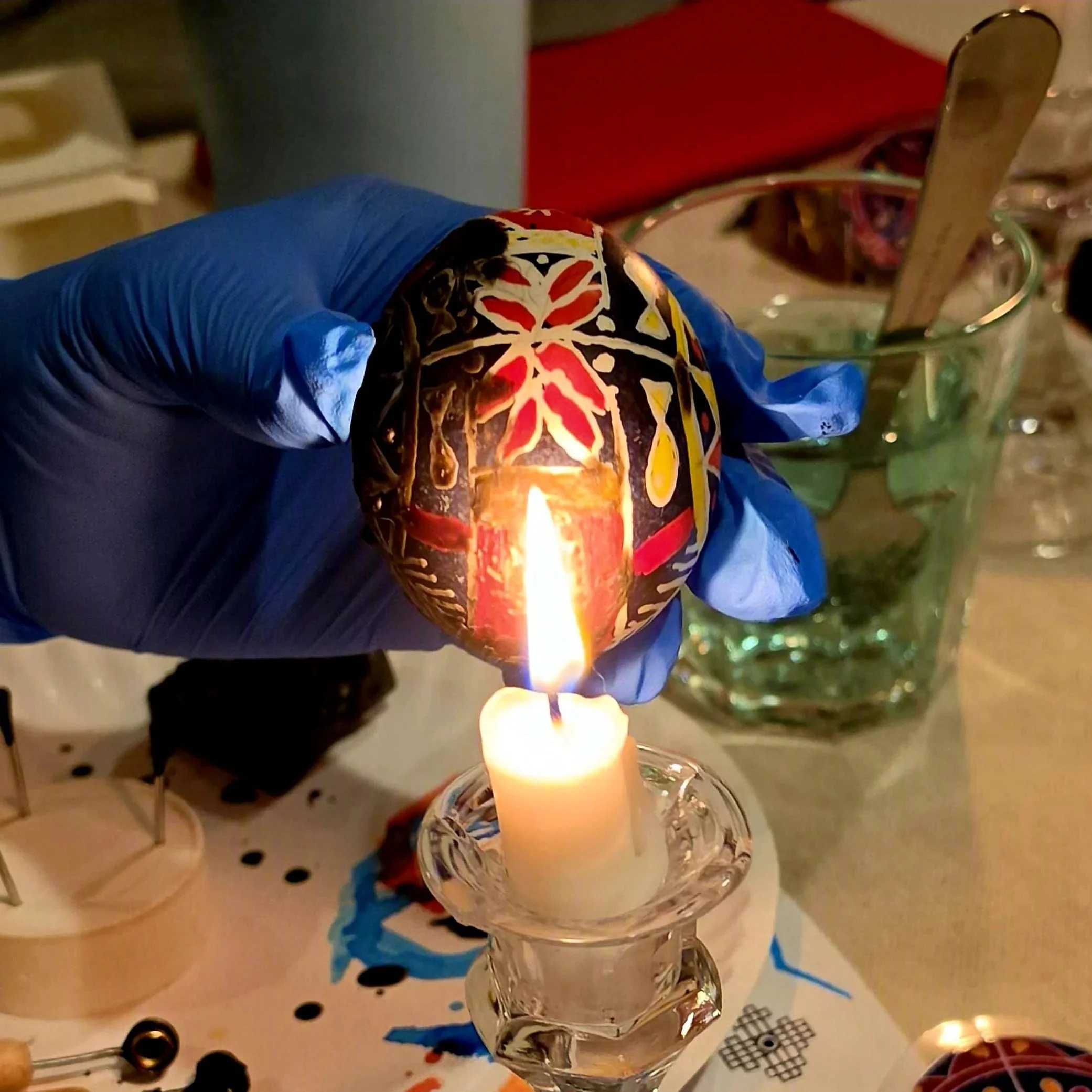 Melting off the beeswax.