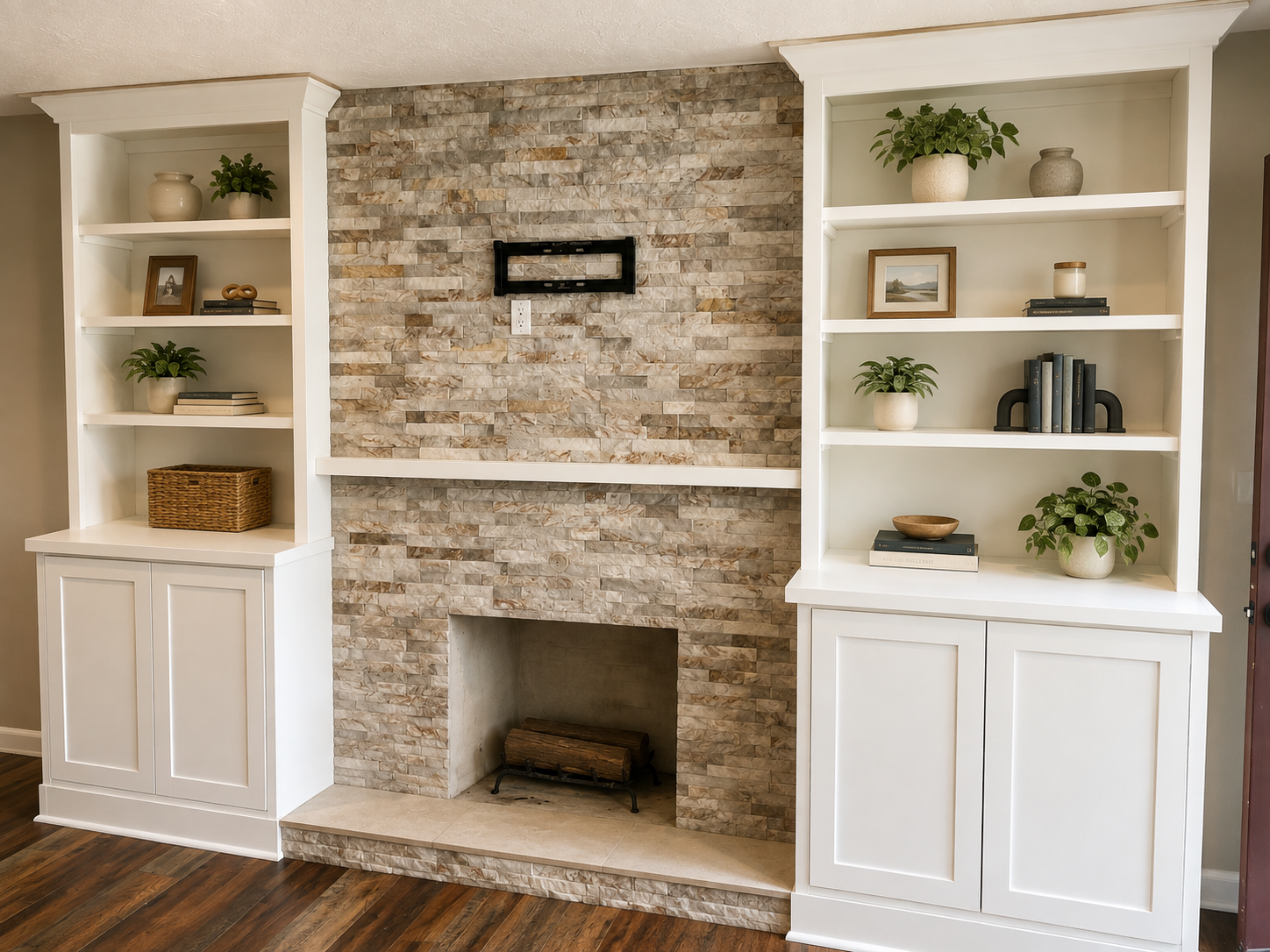 Twin Bookshelf-Framed Fireplace
