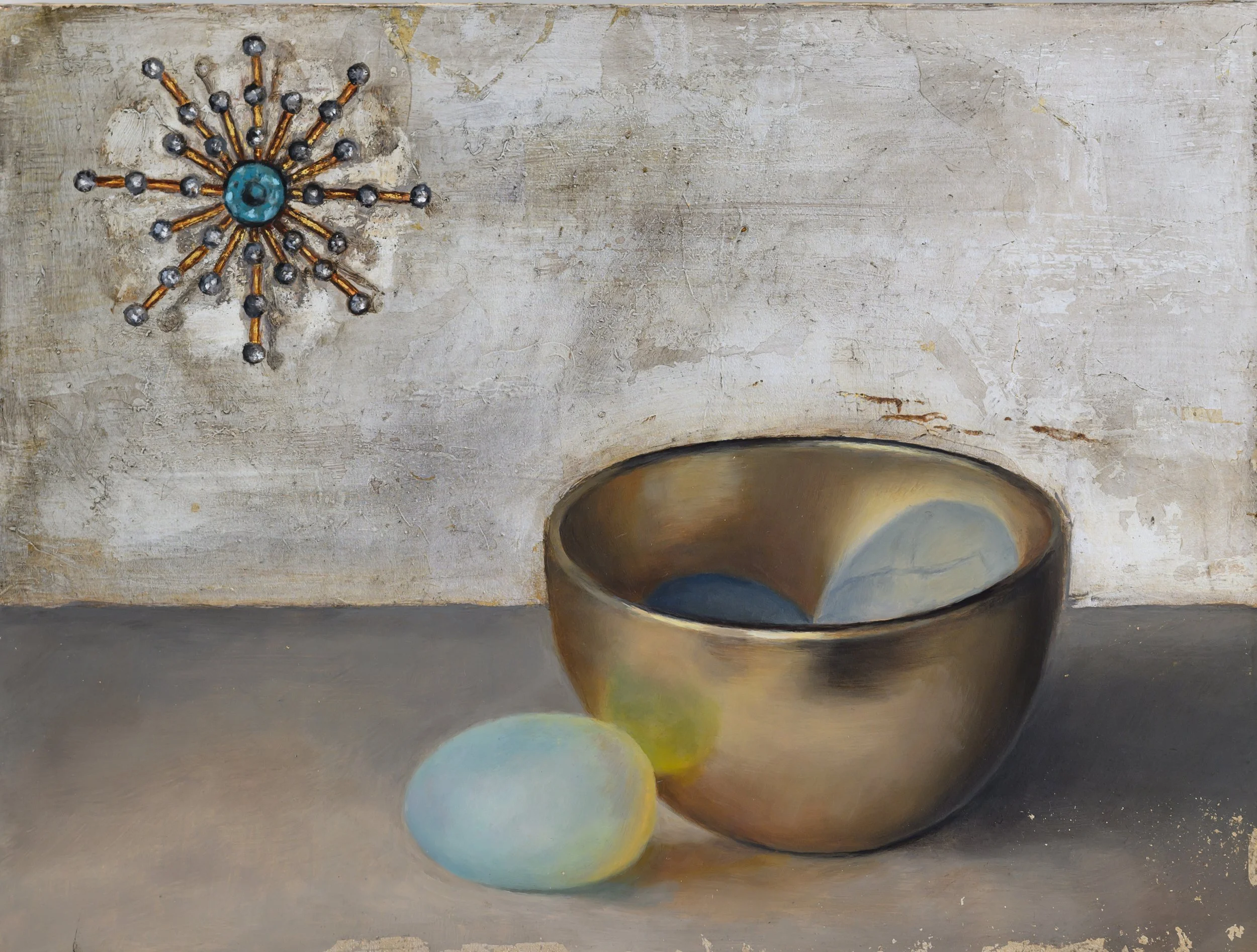 'Bowl and Egg' 12"x9" Oil with Silver Leaf on Panel