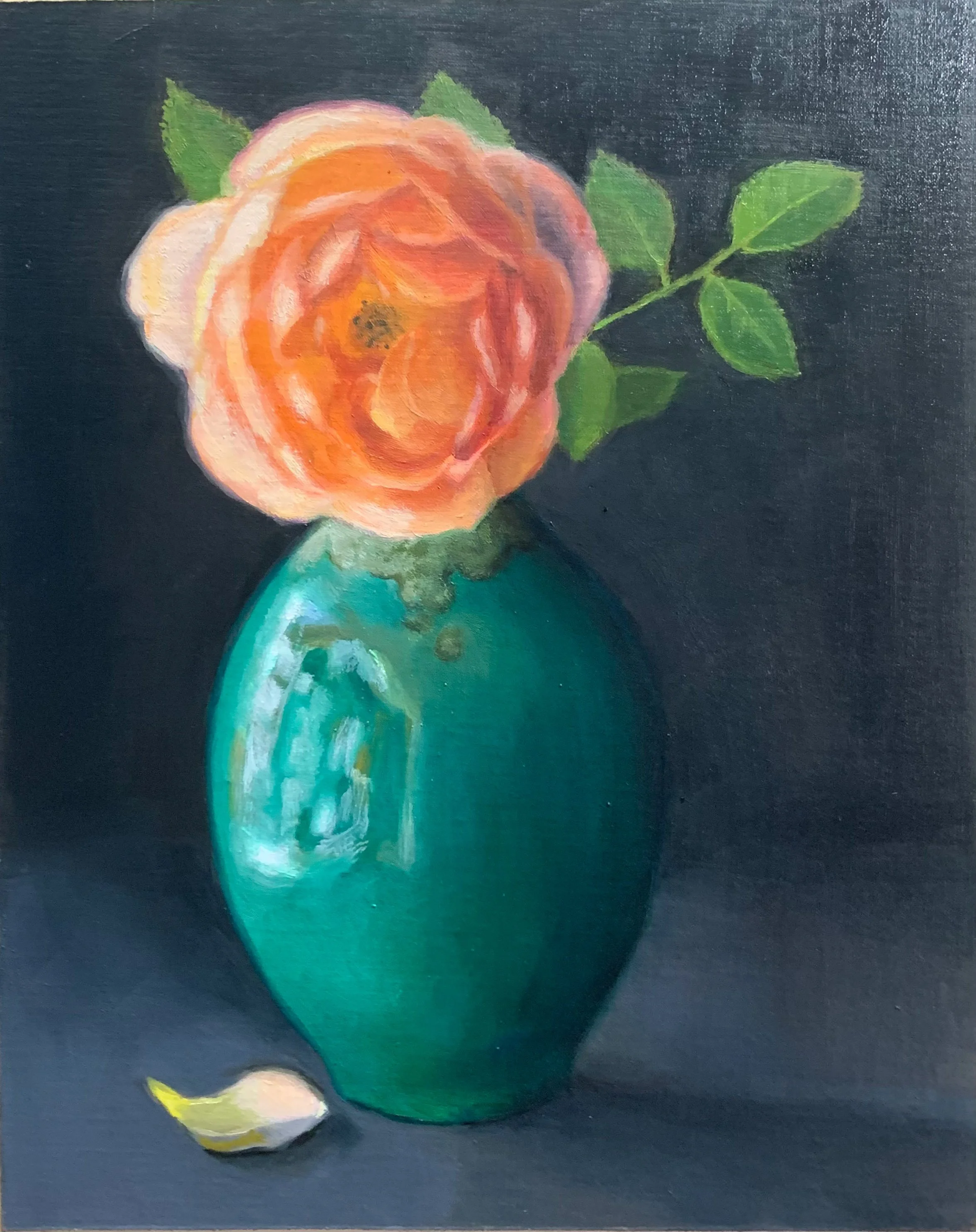 'Green Vase & Rose' 7"x11" Oil on Panel