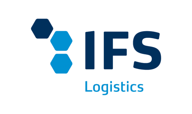 Logo of IES Logistics with blue hexagonal design elements and text.