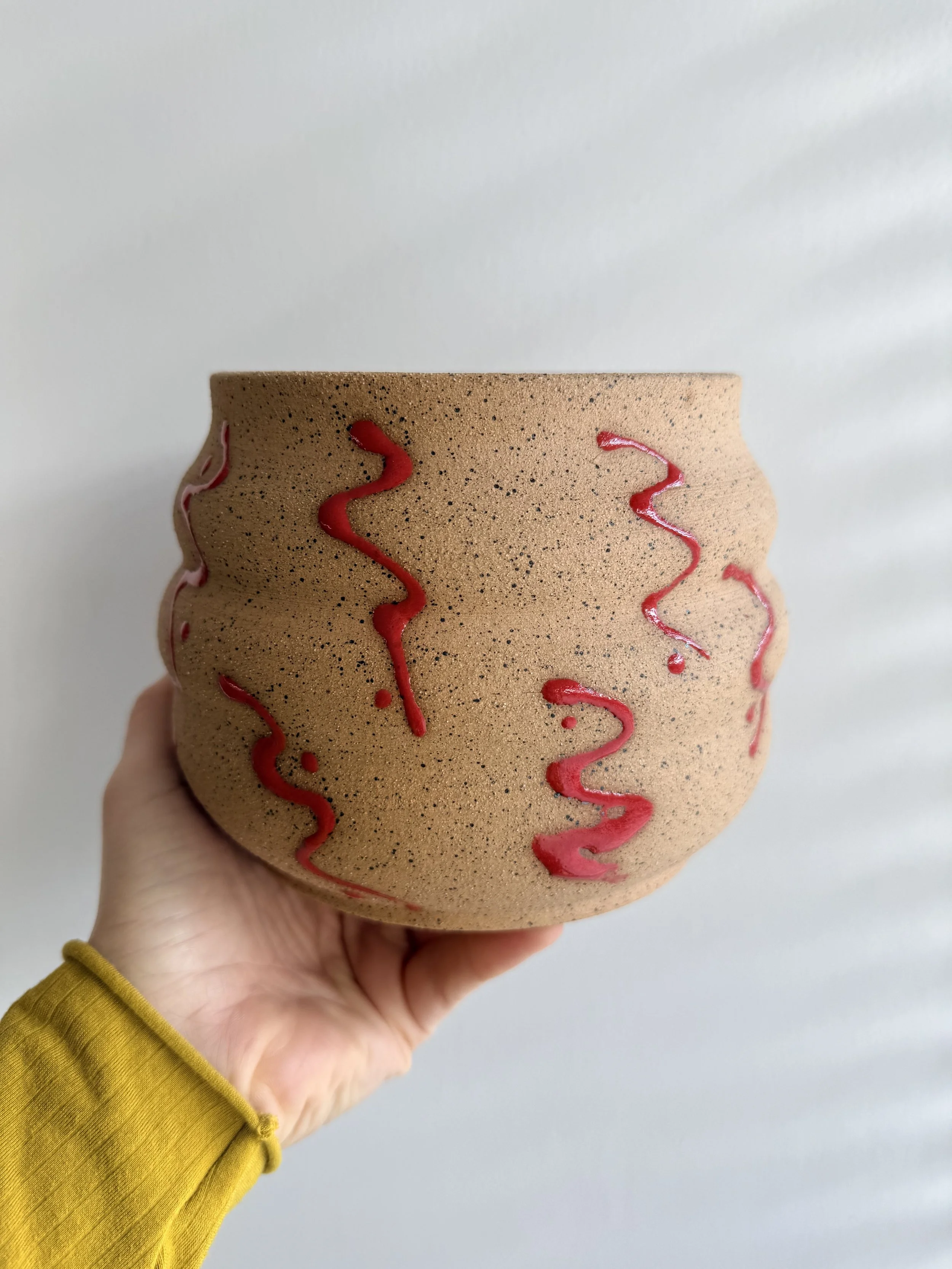 Red Squiggle Line Planter
