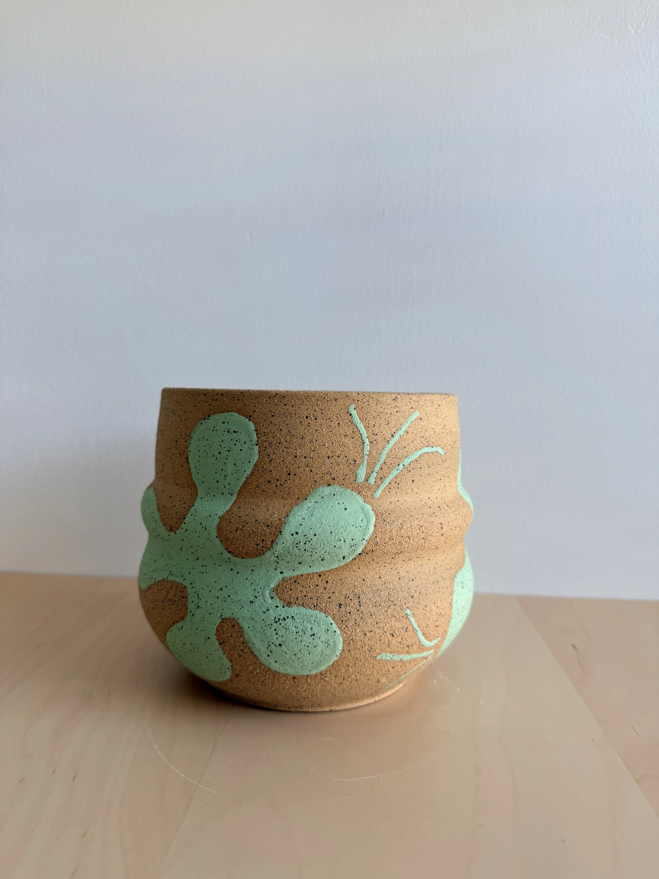 Painted Pistachio Wonky Florals Planter