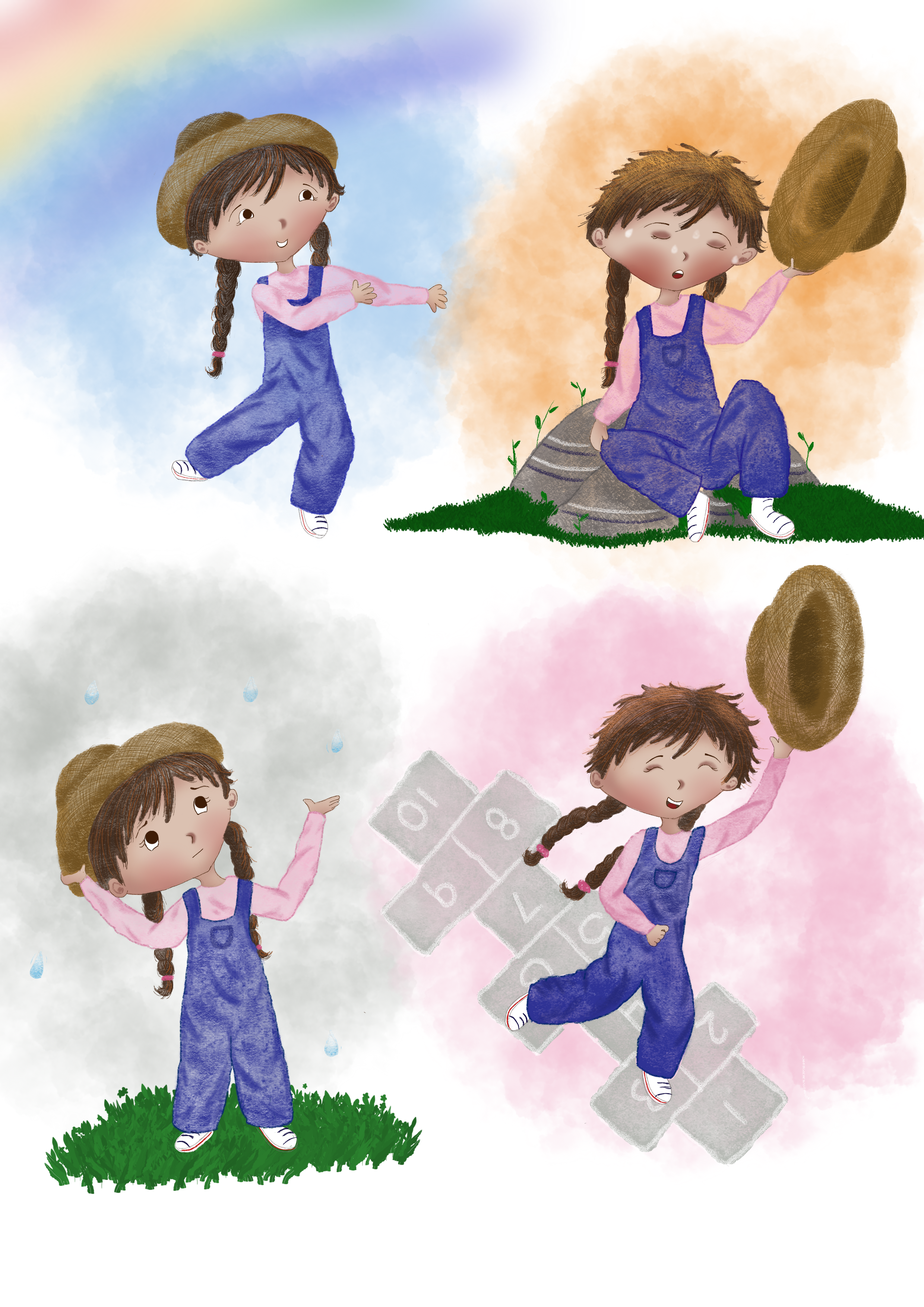 Colorful character sketch of a young girl for a children’s book illustration by Cristina Dekle.