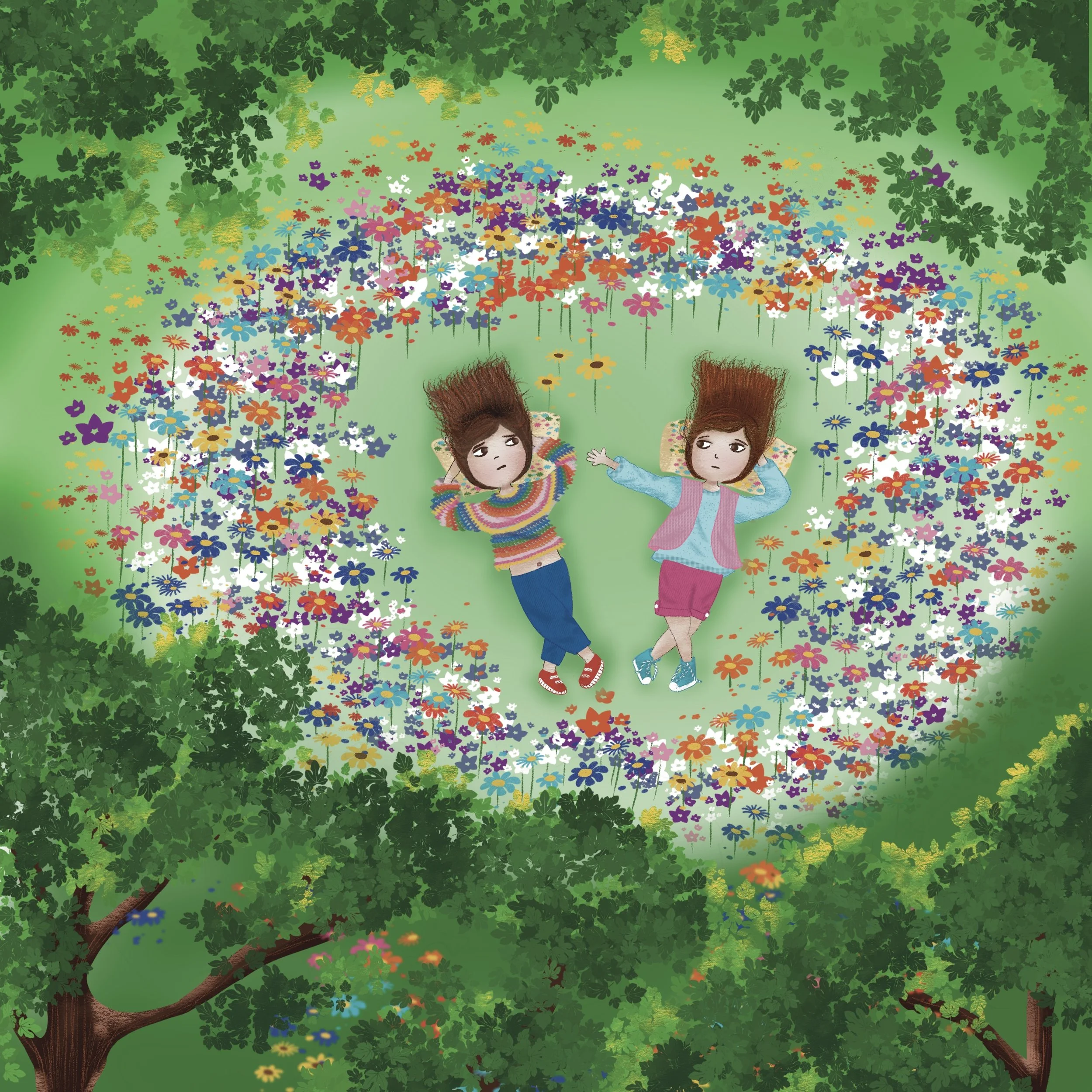 Picture book illustration by Cristina Dekle where two girls show how much they care for each other.