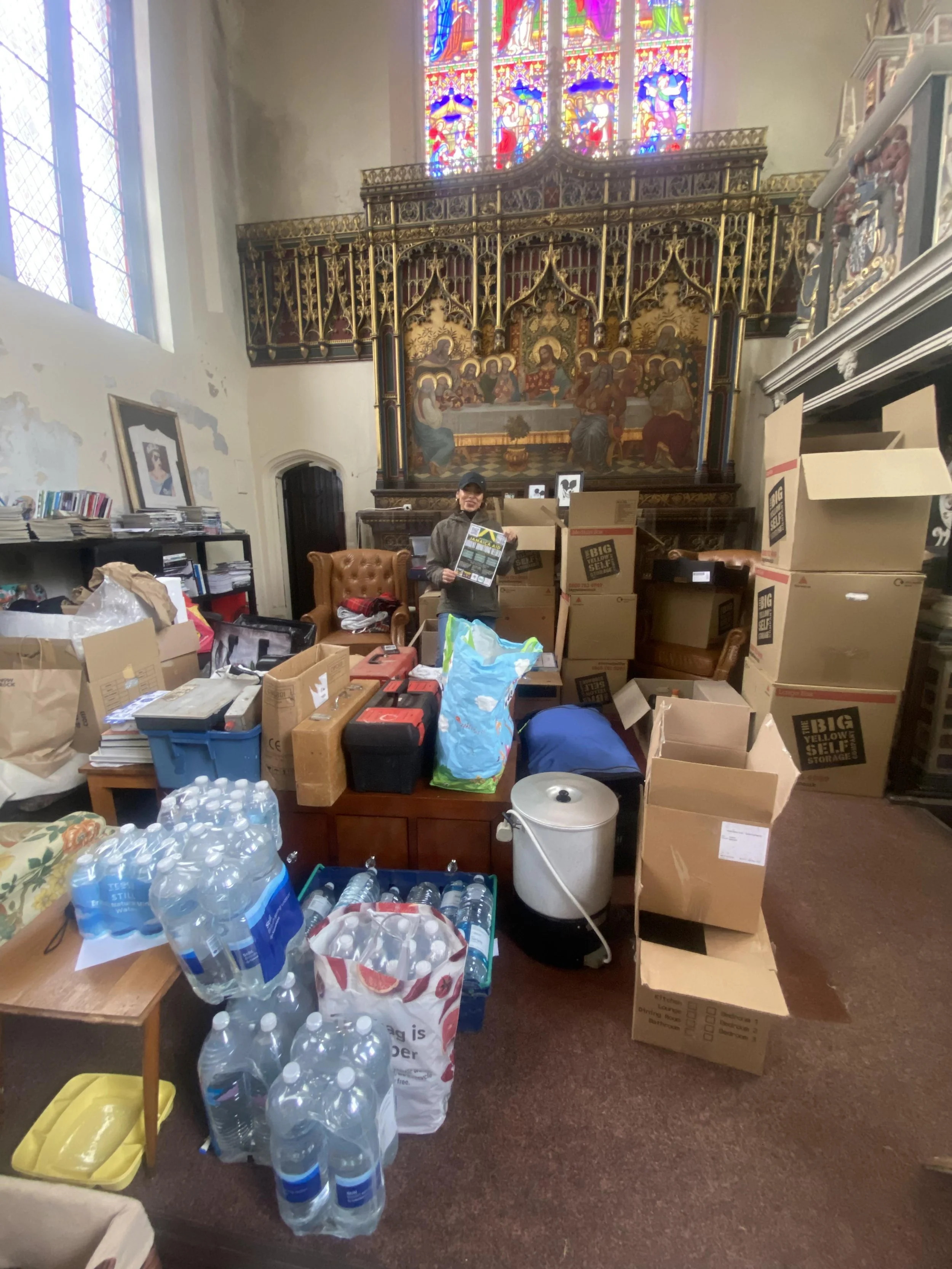 Donated supplies collected at the Ipswich central collection centre for Jamaica disaster relief efforts