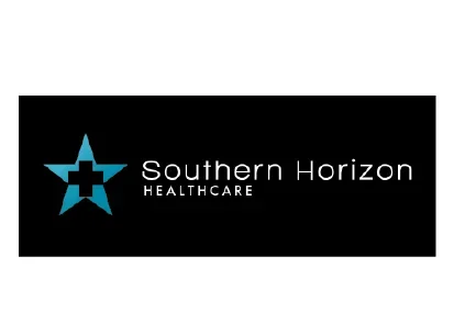 Southern Horizon Healthcare logo with a blue star and black cross on a black background