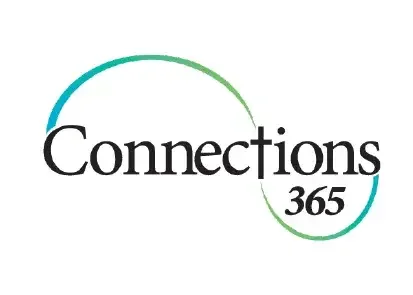 Logo for Connections 365 with a curved line forming a circle around the text.