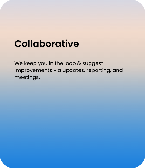 Slide with the title 'Collaborative' and text about keeping users in the loop through updates, reporting, and meetings.