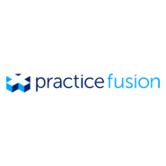 Practice Fusion logo with blue and black text and icon.