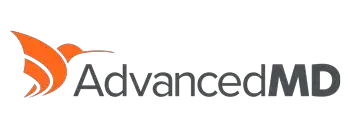 Logo of AdvancedMD, featuring an orange stylized eagle head and the company name in gray and black text.
