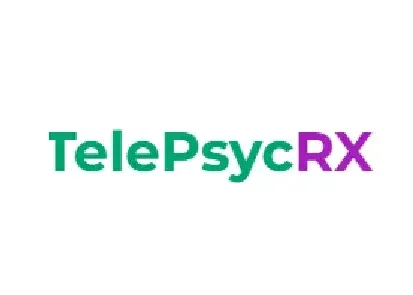 TelePsycRX logo with green and purple text.