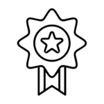 Simple line drawing of a medal or badge with a star in the center and a ribbon hanging below.