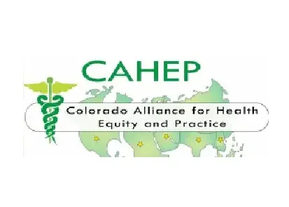 Logo of Colorado Alliance for Health, Equity, and Practice with the acronym CAHEP and a green caduceus symbol.