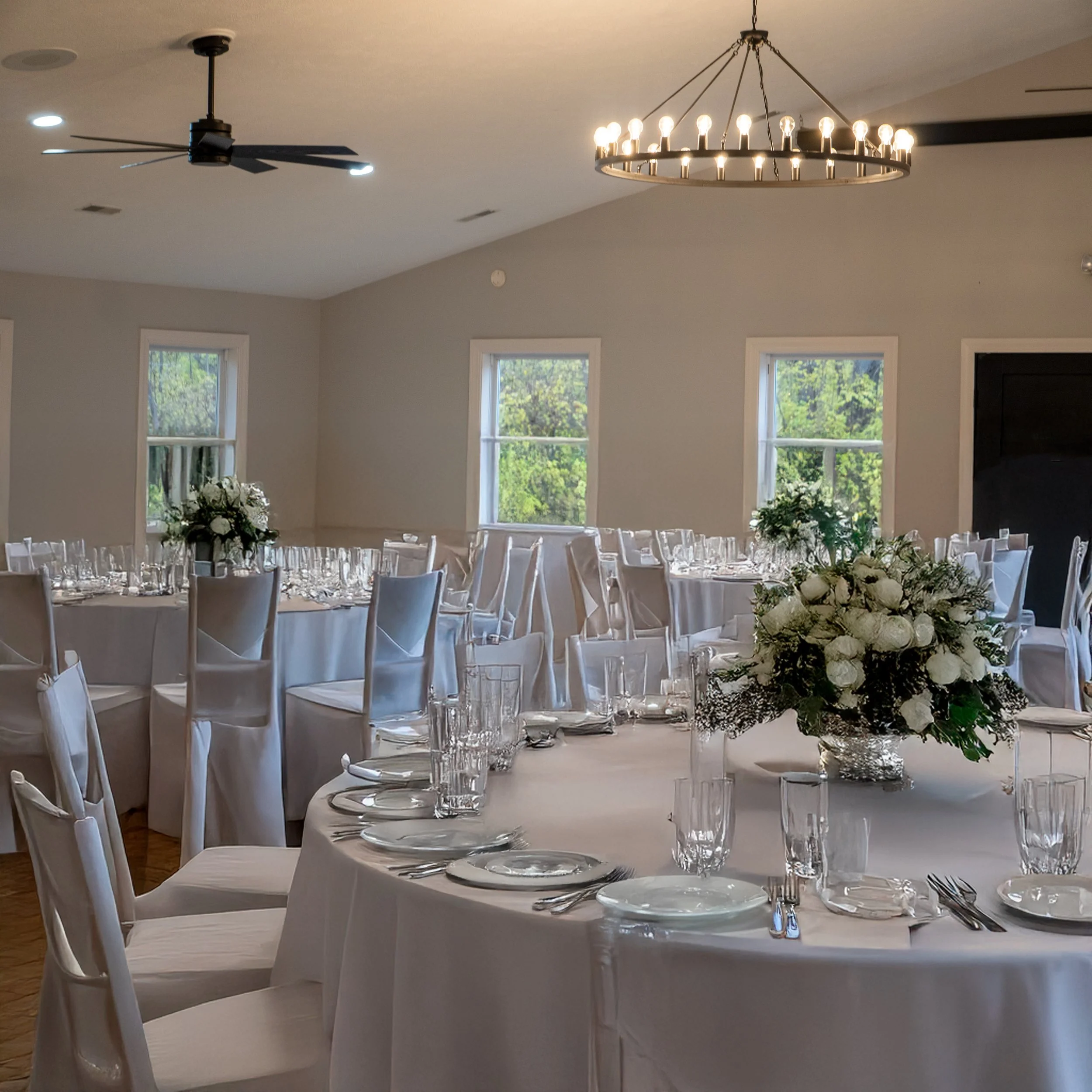 Elegant indoor wedding set up at Wildwood Venue Terre Haute.