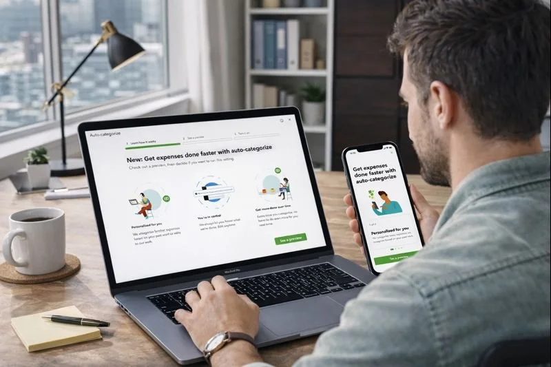 Laptop displaying analytics dashboard with graphs, charts, and statistics on a reflective black table, with a modern interior background.