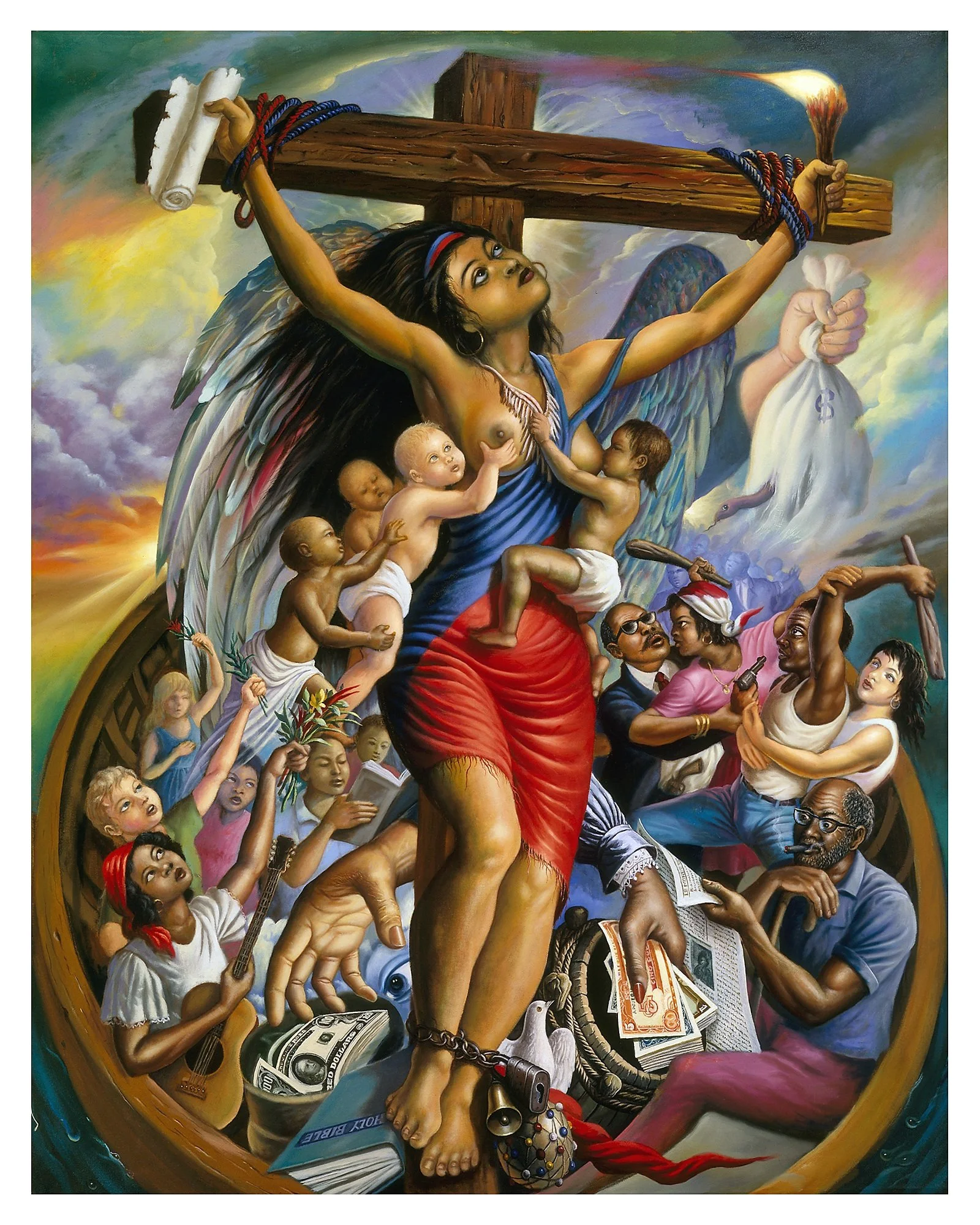 Crucified Liberty
© Ulrick Jean-Pierre | 1998 | 
Oil on canvas | 48 × 60 in (121.9 × 152.4 cm) 
