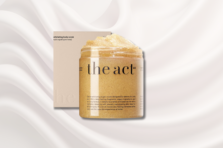 THE ACT Sugar Exfoliating Body Scrub – Natural Body Polish for Smooth Skin – Gentle Skin Care with Shea, Almond, Macadamia, Green Coffee, Vegan – Self Care Gift for Women